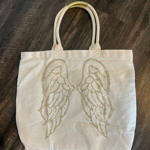 Victoria's Secret Cream Tote with Gold Angel Wings